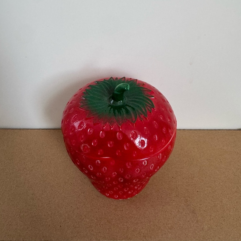 Vintage 1940s Hazel Atlas Strawberry Milk Glass Jam Jar